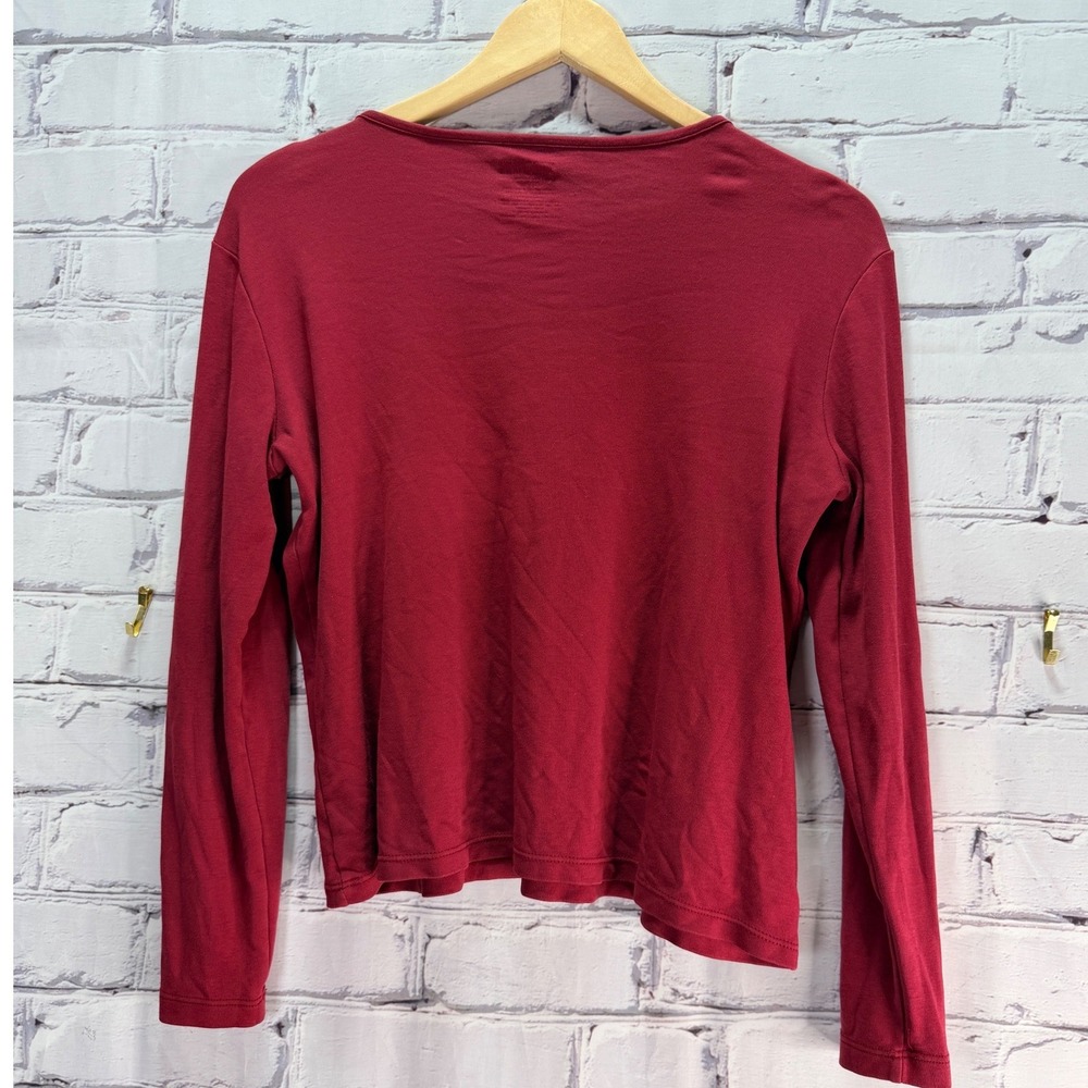 LL Bean Long Sleeve Top Womens Small Petite Maroon Round Neck Supima Cotton Tee - Picture 2 of 7
